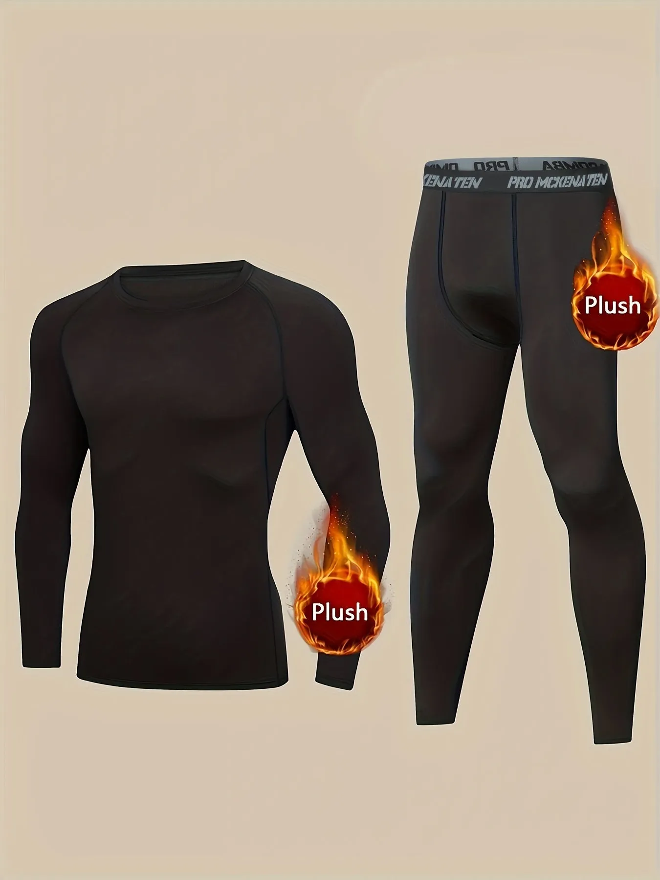 2pcs Men's Warm Quick Dry Fleece Compression Shirt & Comfy High Stretch Breathable Leggings For Fall Winter Outdoor