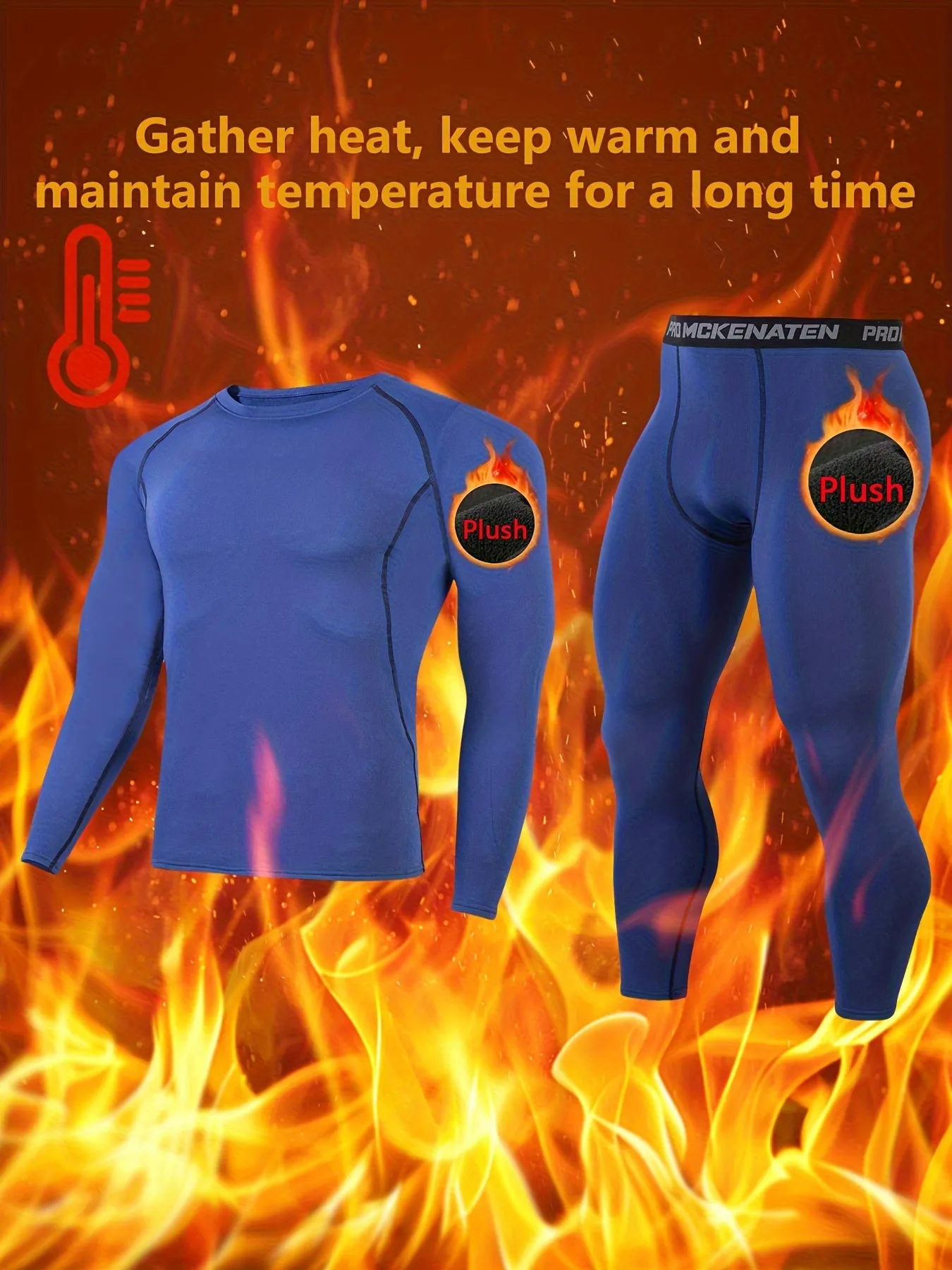 2pcs Men's Warm Quick Dry Fleece Compression Shirt & Comfy High Stretch Breathable Leggings For Fall Winter Outdoor