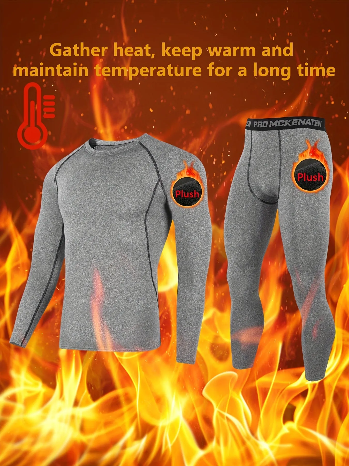 2pcs Men's Warm Quick Dry Fleece Compression Shirt & Comfy High Stretch Breathable Leggings For Fall Winter Outdoor