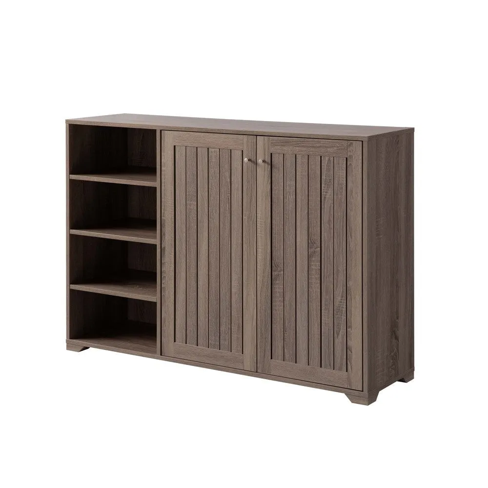 47 Inch Double Door Cabinet Console with 4 Open Shelves, Dark Taupe Brown By Casagear Home