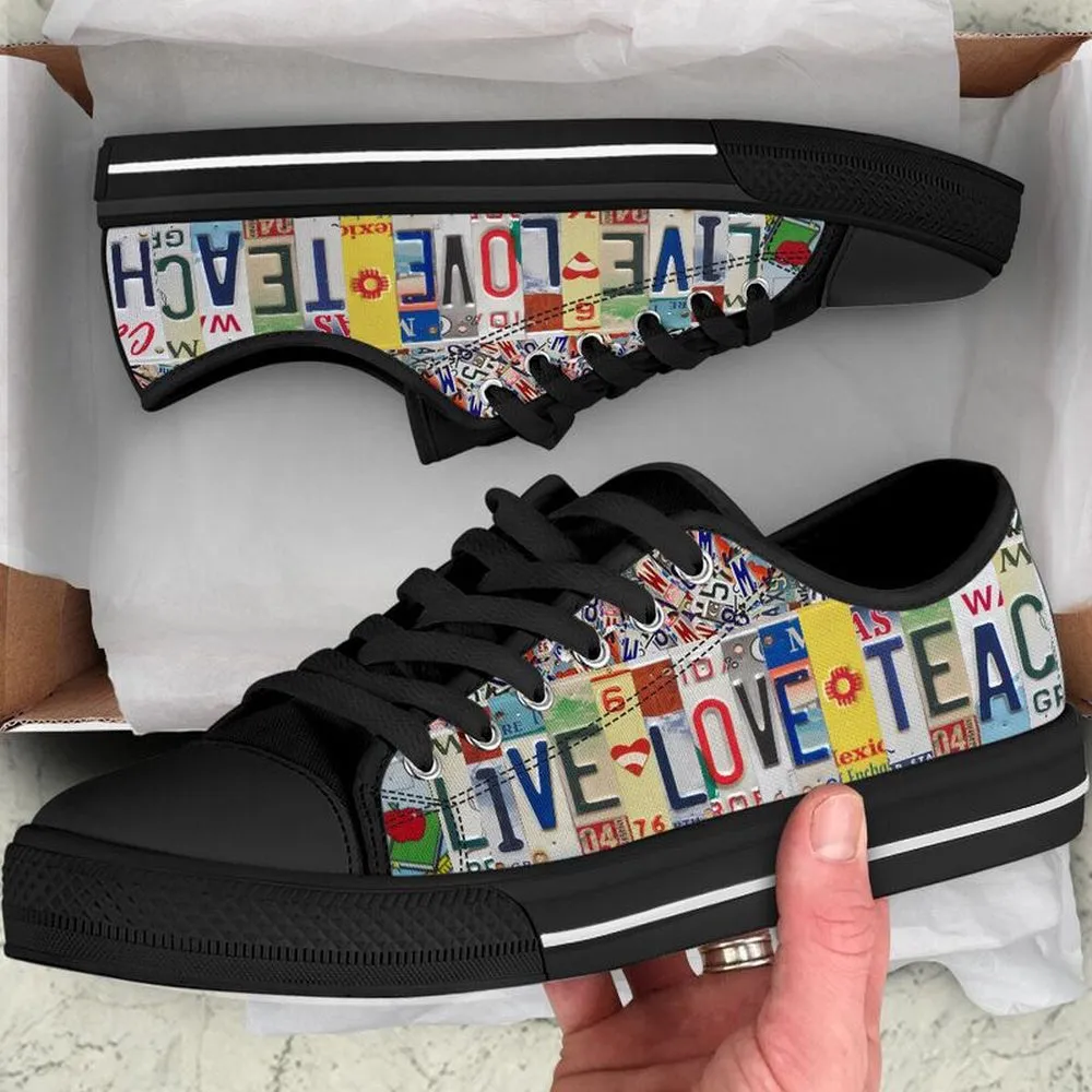 4Th Grade Teacher License Plates Low Top Black Shoes, Teacher Shoes, Low Top Sneakers