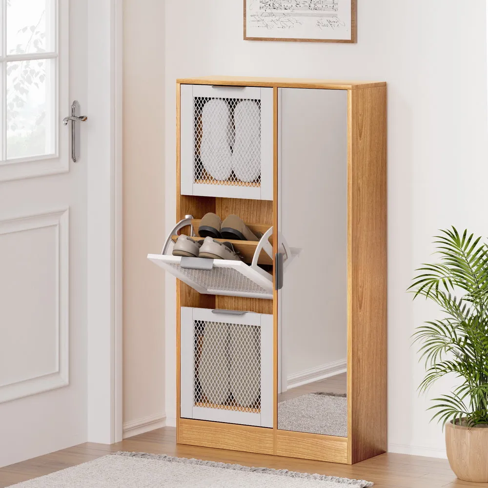 6-Pair Mirror Shoe Cabinet with Mesh Ventilation - Artiss