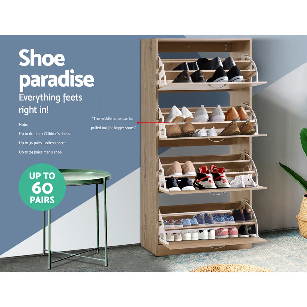 60-Pair Wood Shoe Cabinet, Adjustable Shelves - Artiss