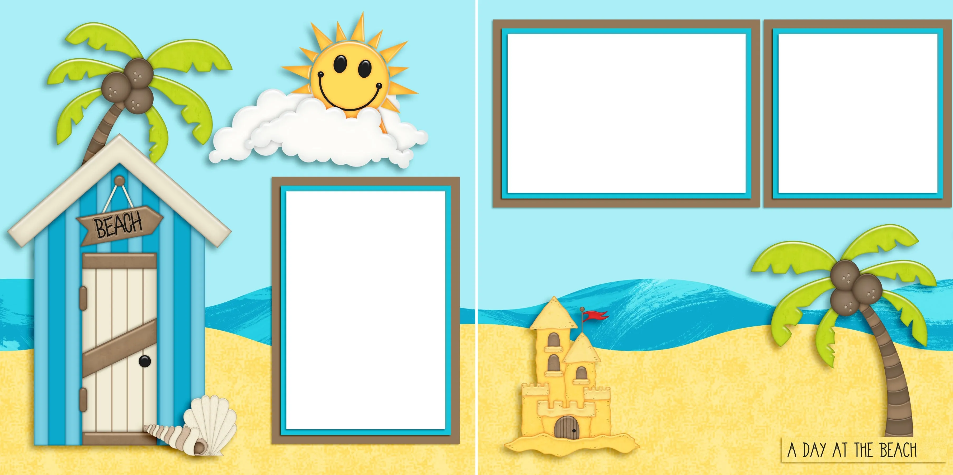 A Day at the Beach EZ Quick Pages -  Digital Bundle - 10 Digital Scrapbook Pages - INSTANT DOWNLOAD