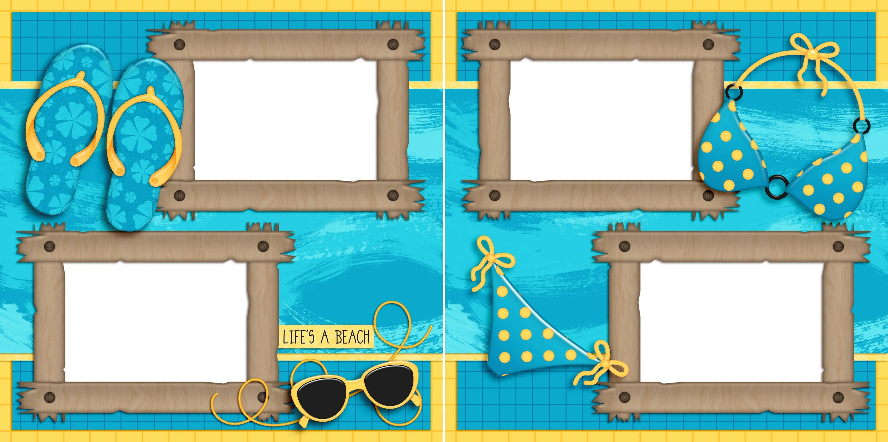 A Day at the Beach EZ Quick Pages -  Digital Bundle - 10 Digital Scrapbook Pages - INSTANT DOWNLOAD