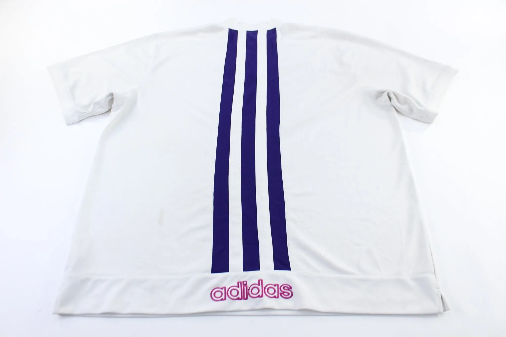 Adidas Embroidered Logo White & Purple Striped Warm Up Jersey