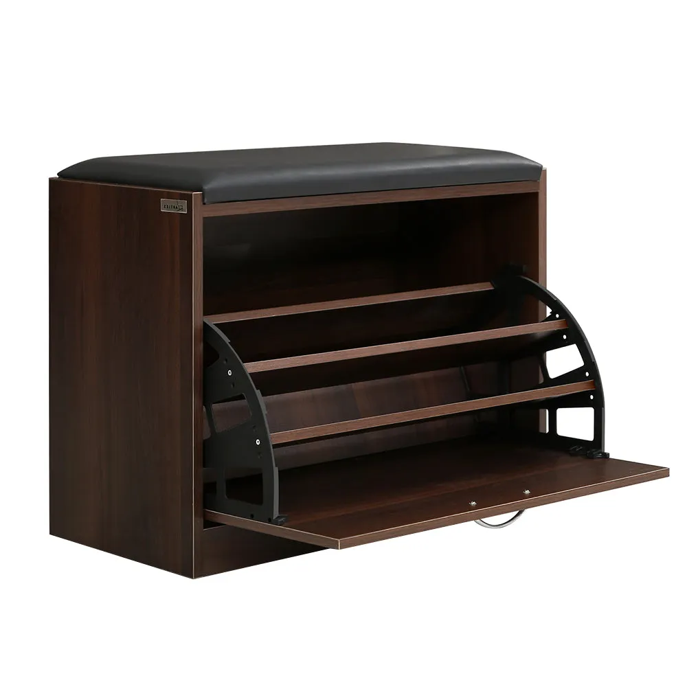 Adjustable 2-in-1 Shoe Cabinet & Bench, PU Seat, Walnut - Artiss