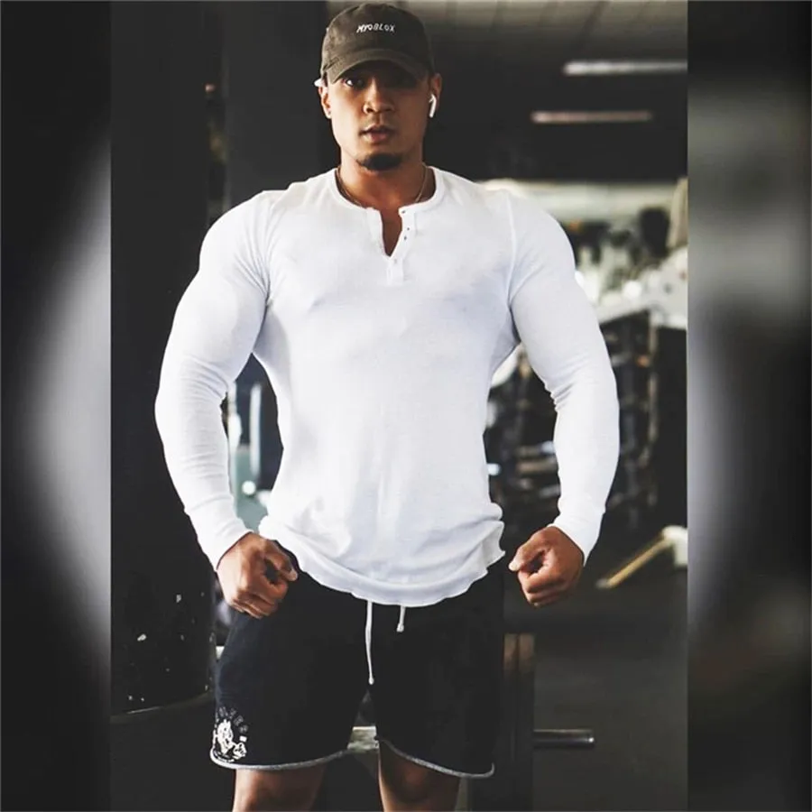 Aidase  Mens Summer gyms Workout Fitness T-shirt Bodybuilding Slim Shirts printed O-neck Long sleeves cotton Tee Tops clothing