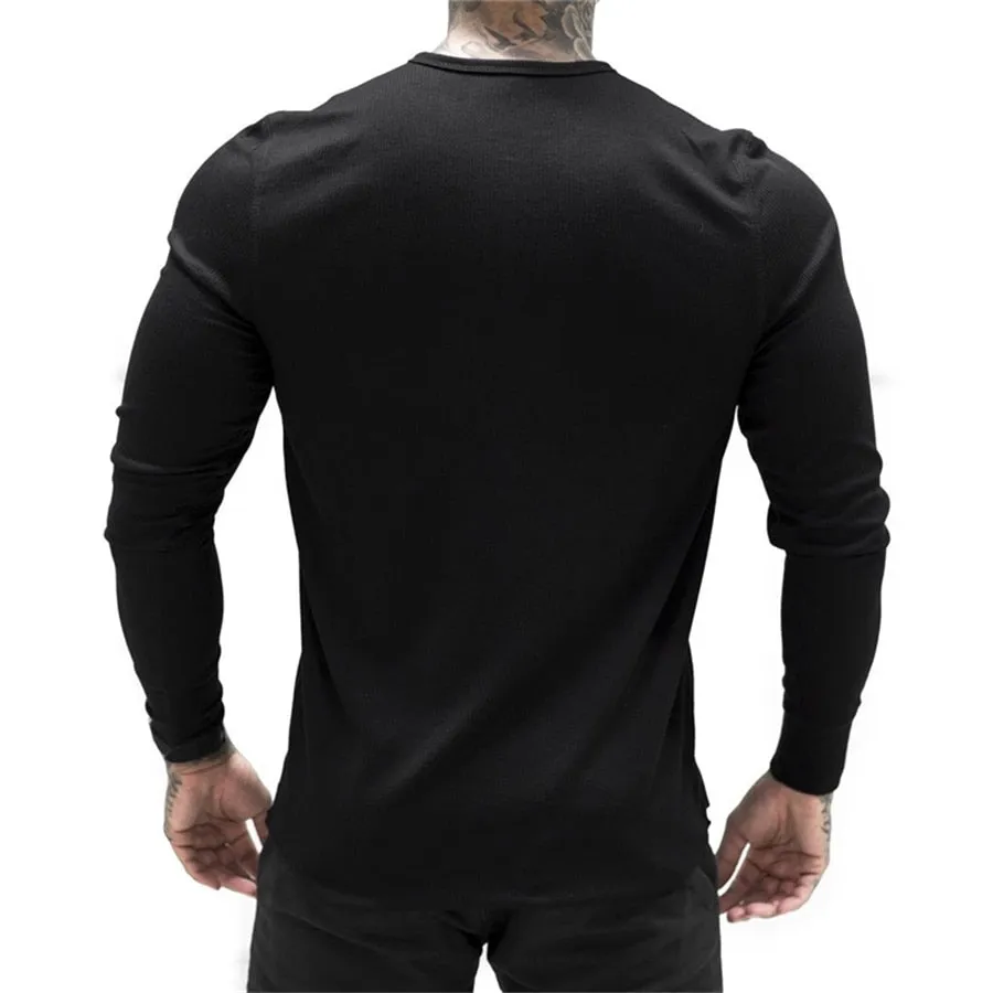 Aidase  Mens Summer gyms Workout Fitness T-shirt Bodybuilding Slim Shirts printed O-neck Long sleeves cotton Tee Tops clothing