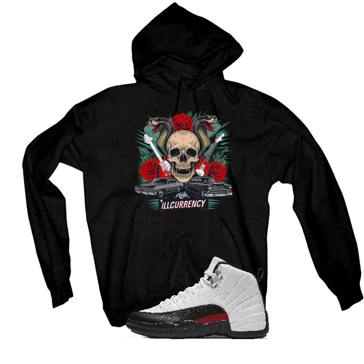 Air Jordan 12 “Red Taxi” | illcurrency Black T-Shirt (Guitars and Roses Vintage)