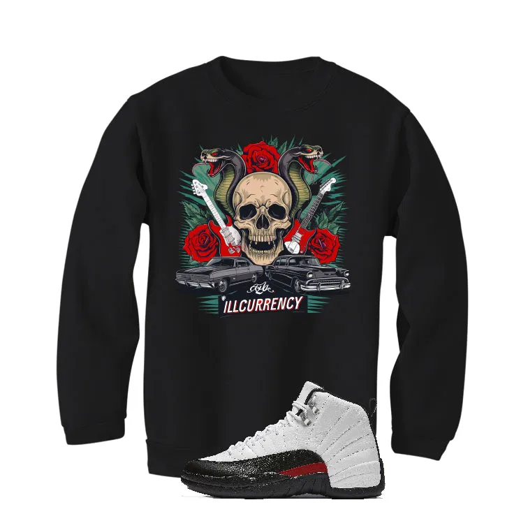 Air Jordan 12 “Red Taxi” | illcurrency Black T-Shirt (Guitars and Roses Vintage)