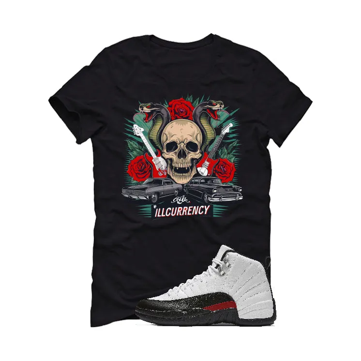 Air Jordan 12 “Red Taxi” | illcurrency Black T-Shirt (Guitars and Roses Vintage)