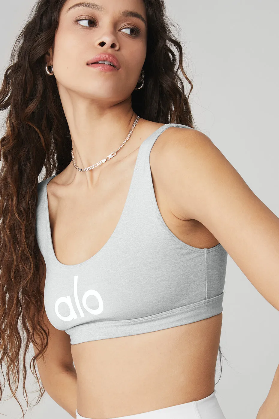 Ambient Logo Bra - Athletic Heather Grey/White