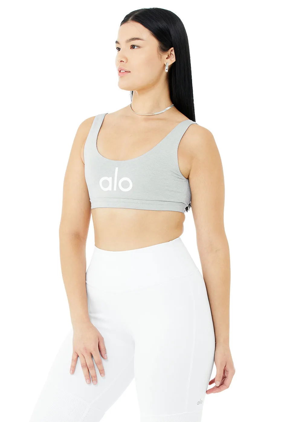 Ambient Logo Bra - Athletic Heather Grey/White