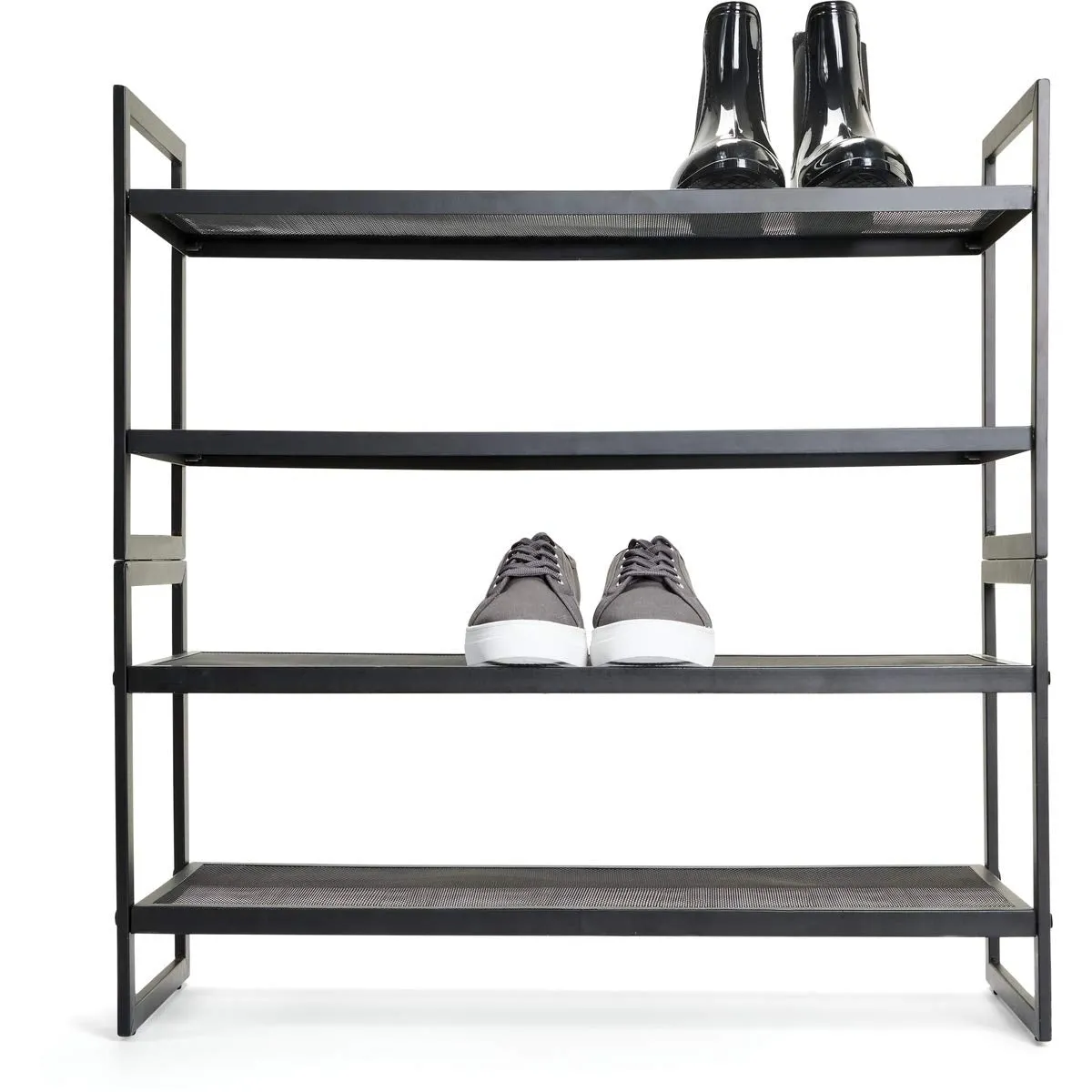 Anko 2 Tier Metal Stackable Mesh Shoe Rack | Multi-Purpose Standing Home Organizer | Sturdy Metal Frame Shoe Storage Rack Organizer, Perfect for Bedroom, Closet, Entryway |Wire Grid, Black