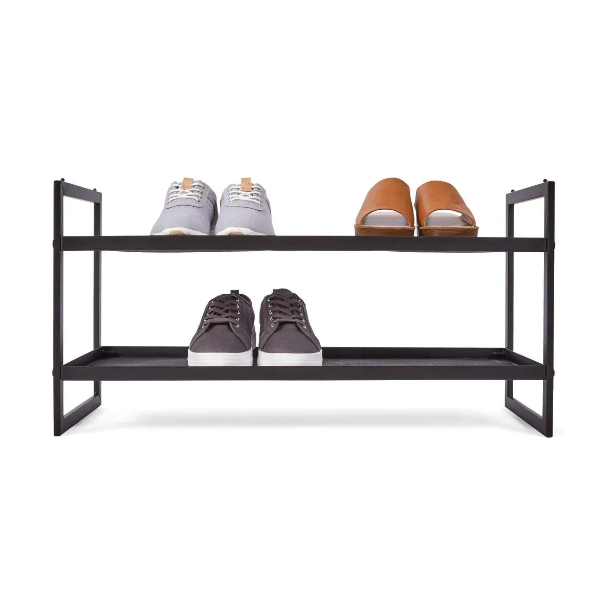 Anko 2 Tier Metal Stackable Mesh Shoe Rack | Multi-Purpose Standing Home Organizer | Sturdy Metal Frame Shoe Storage Rack Organizer, Perfect for Bedroom, Closet, Entryway |Wire Grid, Black