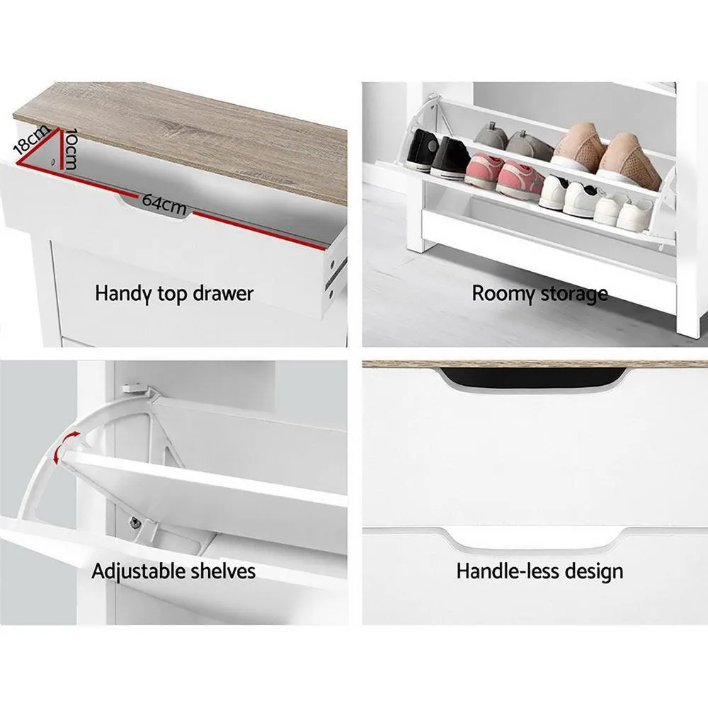 Artiss Shoe Cabinet Rack Storage Organiser Cupboard Shelf Drawer 16 Pairs White