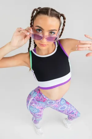 Athletica Crop Top | Black   Mint   Violet