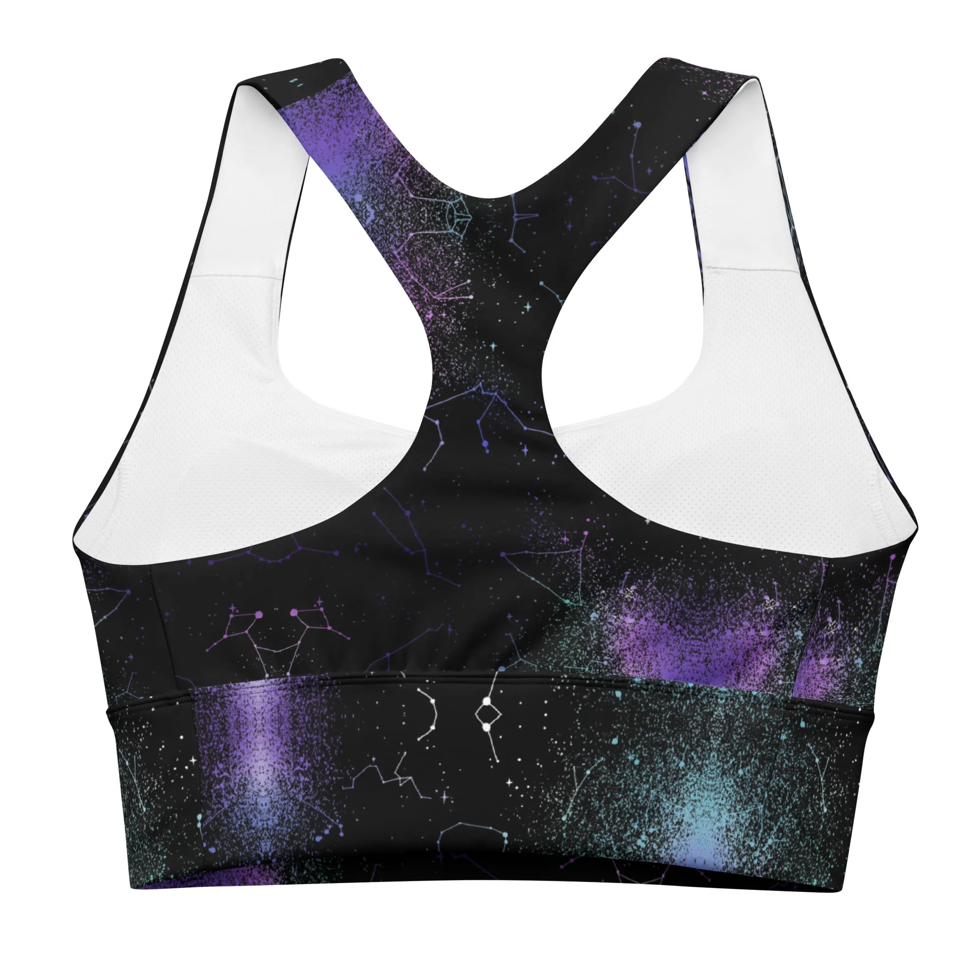 Aurora Longline Sports Bra - High Support Non-see-through Vegan Bra, Mesh Lined Goth Activewear with removable Padding & UPF 50 