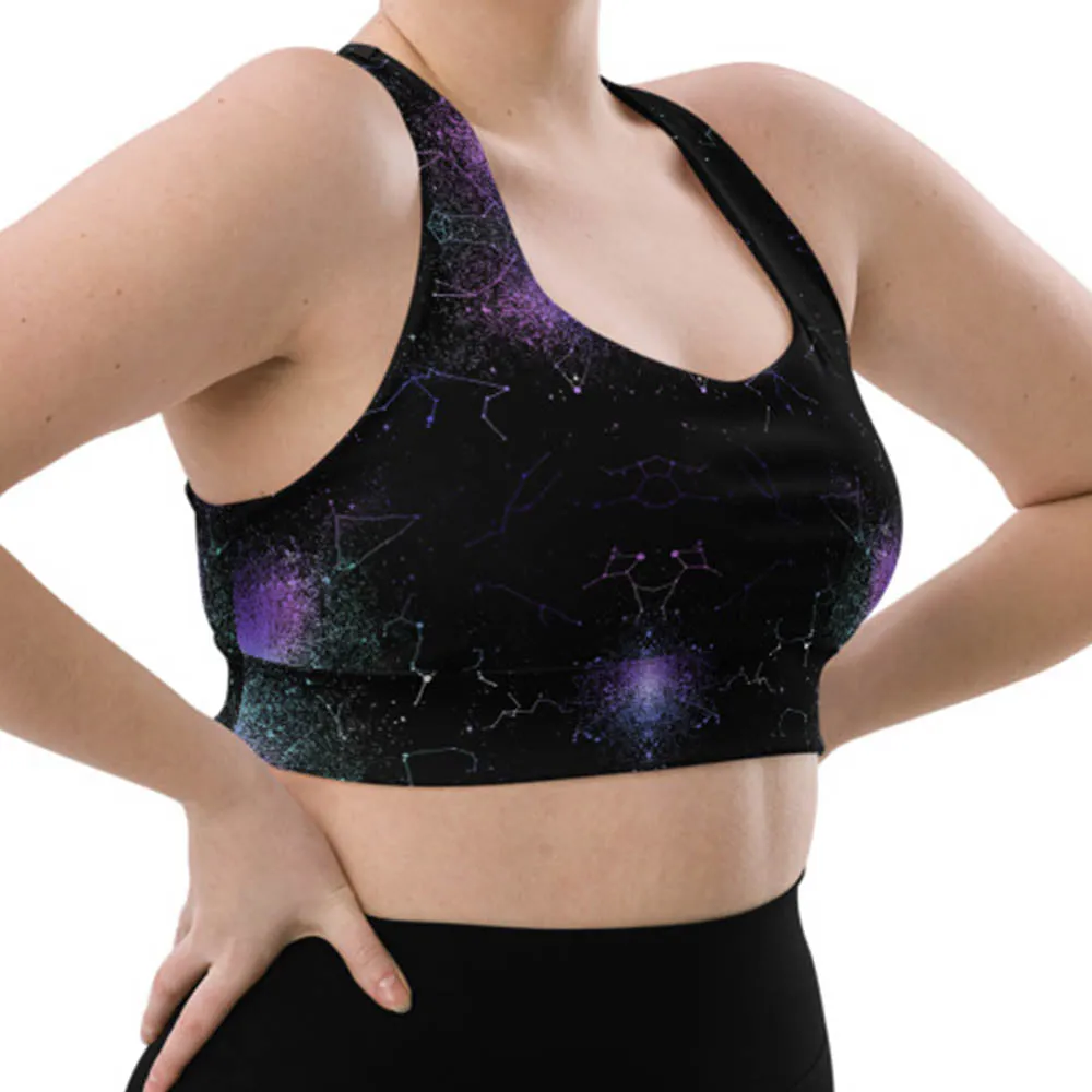 Aurora Longline Sports Bra - High Support Non-see-through Vegan Bra, Mesh Lined Goth Activewear with removable Padding & UPF 50 