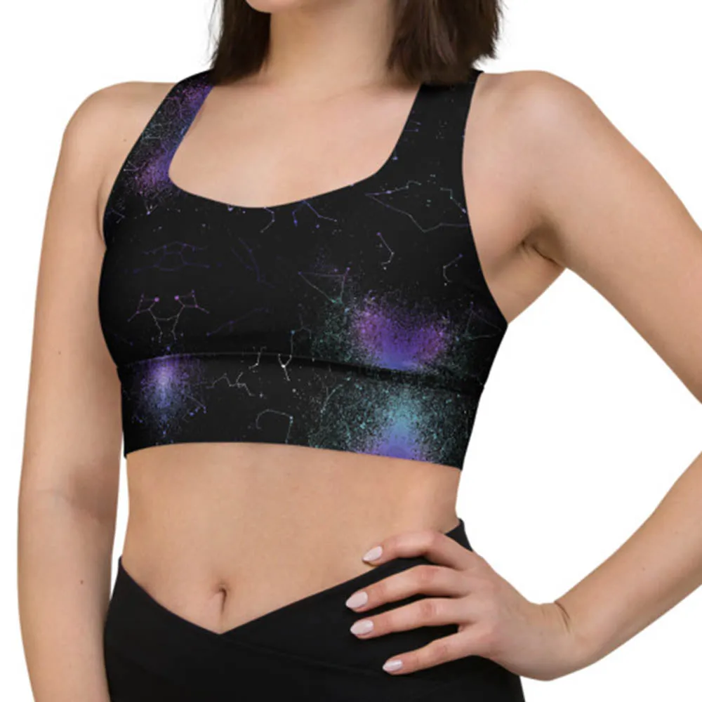 Aurora Longline Sports Bra - High Support Non-see-through Vegan Bra, Mesh Lined Goth Activewear with removable Padding & UPF 50 