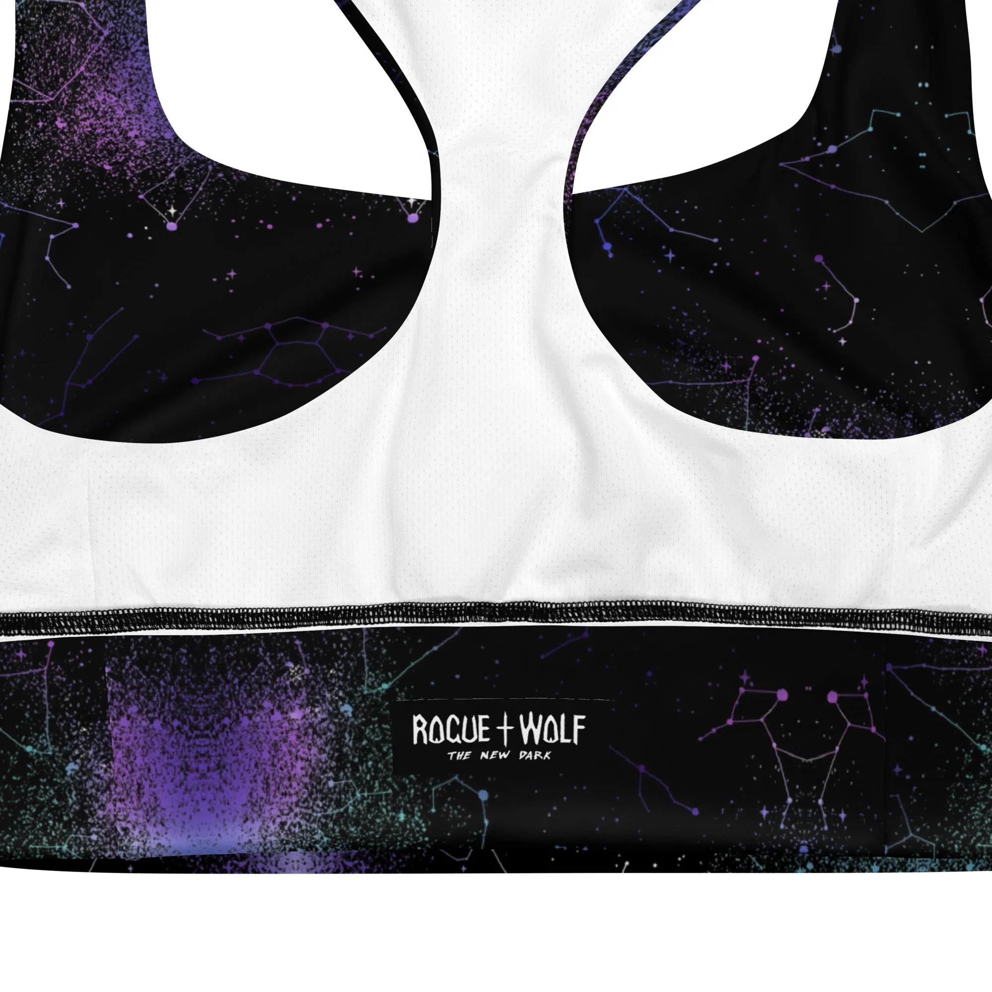 Aurora Longline Sports Bra - High Support Non-see-through Vegan Bra, Mesh Lined Goth Activewear with removable Padding & UPF 50 