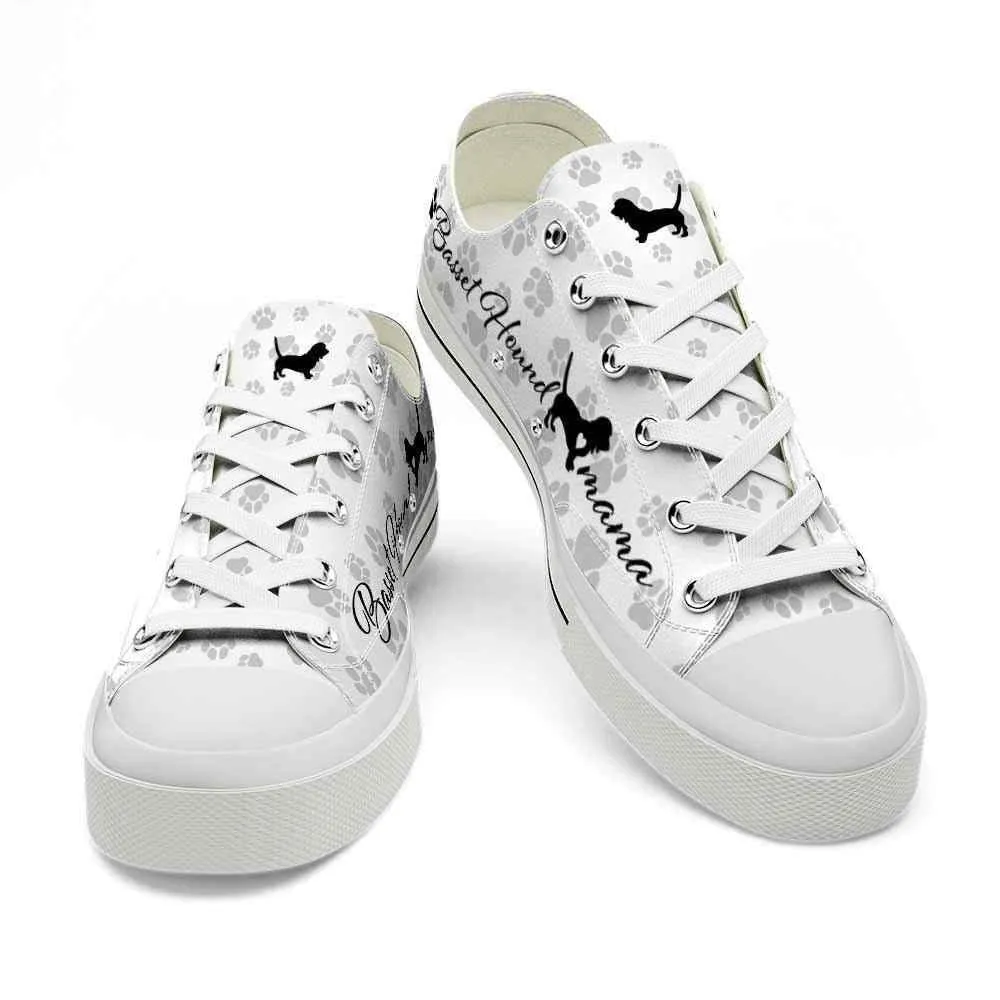 Basset Hound Paws Pattern Low Top Shoes - Happy International Dog Day Canvas Sneaker, Dog Printed Shoes, Canvas Shoes For Men, Women