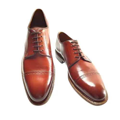 Bespoke Shoes, Handmade Shoes, Custom Made Shoes, Goodyear Welted Handstiched Handpainted Hand Dyed Flame Treated Brown Leather Toecap Laceup Oxford Mens Dress Shoes