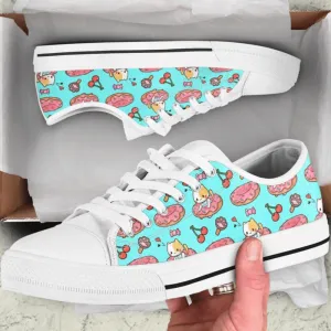 Blue Cute Cat Low Top Shoes, Cat Canvas Shoes