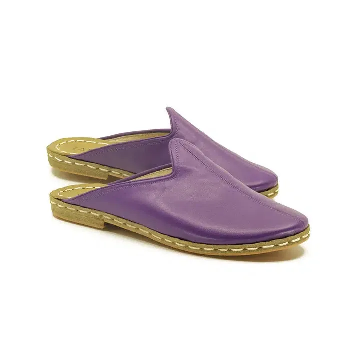 Closed Toe Leather Men's Slippers Purple