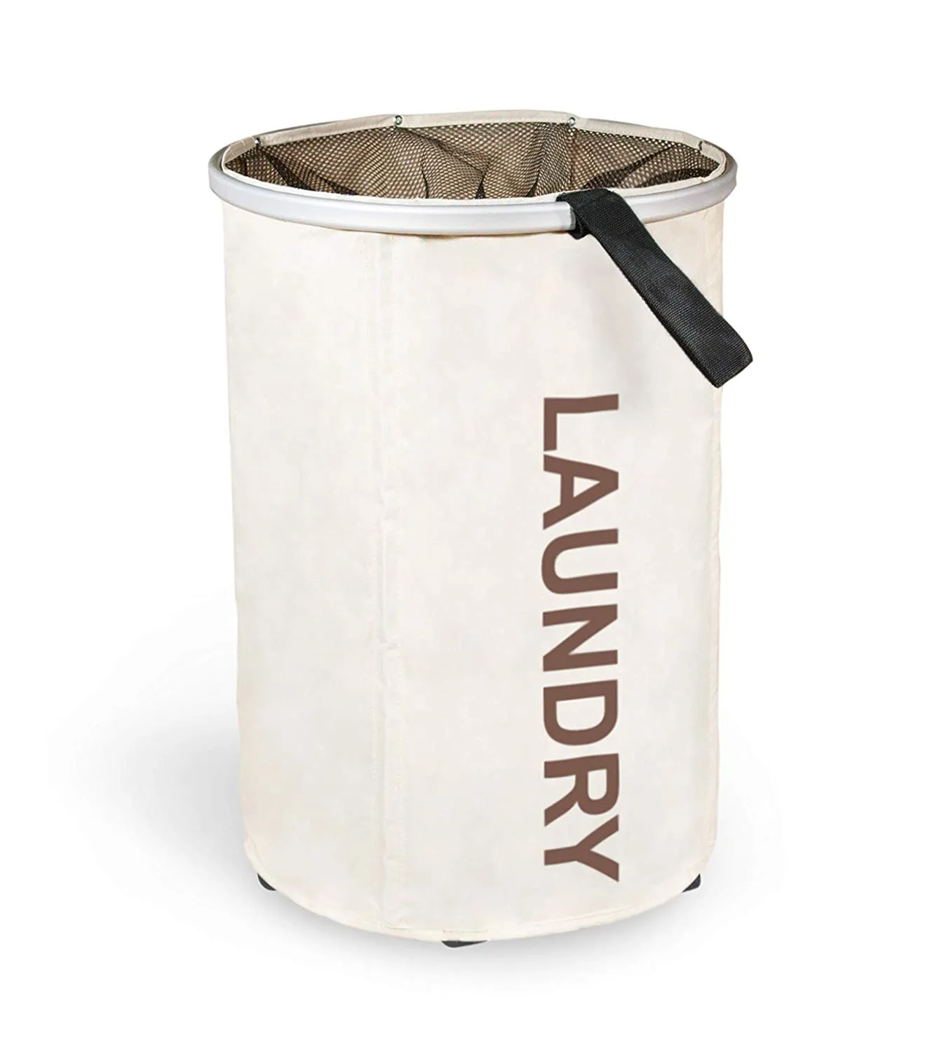 Collapsible Round Rolling Laundry Hamper with Mesh Closure