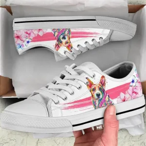 Corgi Flower Watercolor Low Top Shoes - Low Top Shoes Mens, Women, Dog Printed Shoes, Canvas Shoes For Men, Women