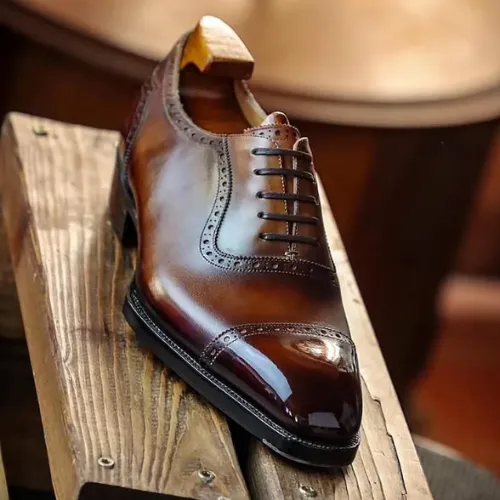 Custom Made Handmade Shoes Made To Order Shoes Premium Quality Genuine Brown Leather Toe Cap Wingtip Oxford Mens Formal Dress Shoes