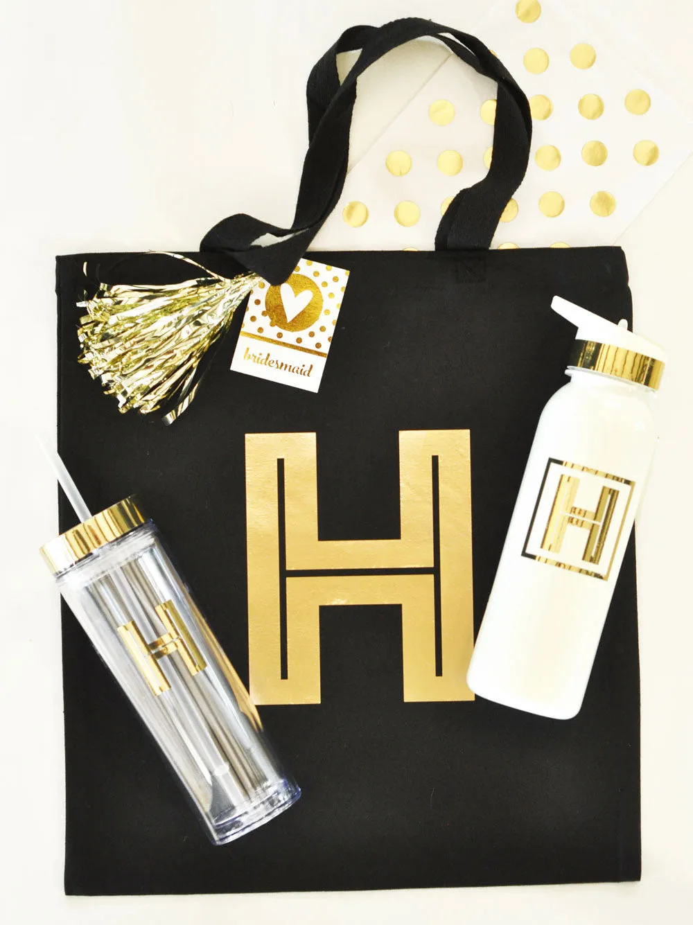 Custom Metallic Gold Monogram Sports Water Bottle Favor