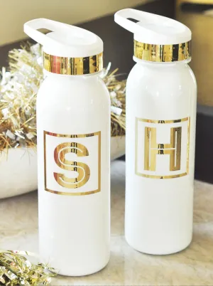 Custom Metallic Gold Monogram Sports Water Bottle Favor