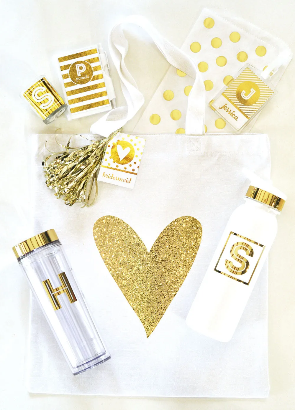 Custom Metallic Gold Monogram Sports Water Bottle Favor