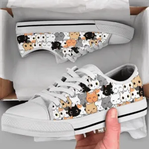 Cute Cat Low Top Shoes, Cat Canvas Shoes