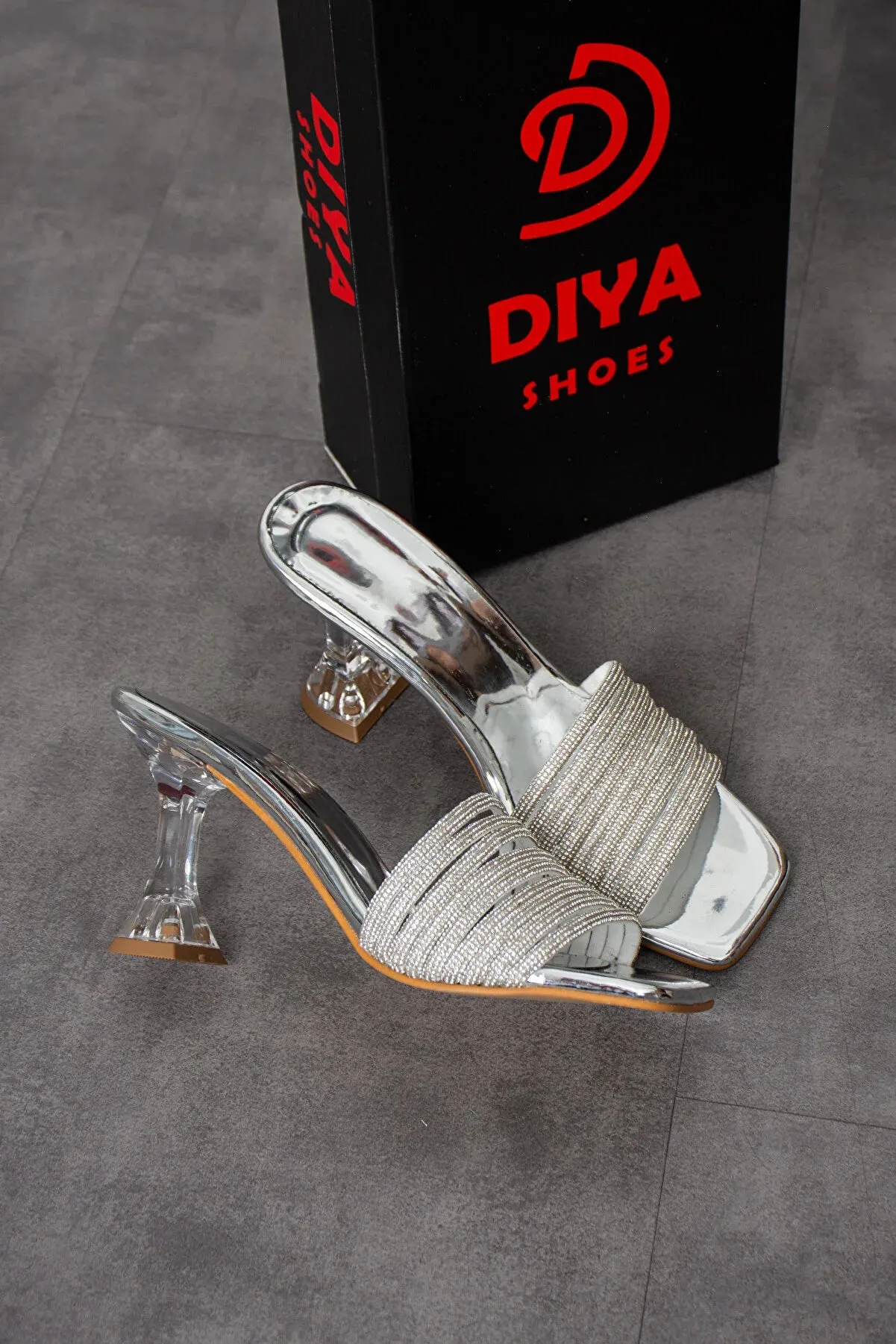 Diya Shoes Women's  Silver Tied Ankle Front Crystal Stone Heels