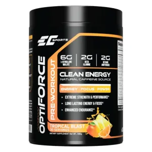 EC Sports, OptiForce Pre-Workout, Clean Energy, 6G Citrulline Mallate, 2G Beta Alanine, 2G Betaine Anhydrous, Natural Caffeine, Tropical Blast, 30 Servings, 15.34oz