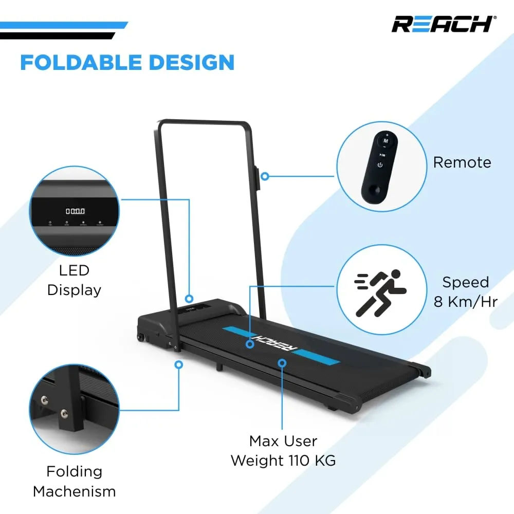 ELEV8 by Reach WalkEZ Walking Pad 2 HP Peak DC Motorised Treadmill | Under Desk Foldable Treadmill | Home Workout | Max Speed 8 Km/Hr | Max User Weight 110 Kg | 12 Months Warranty