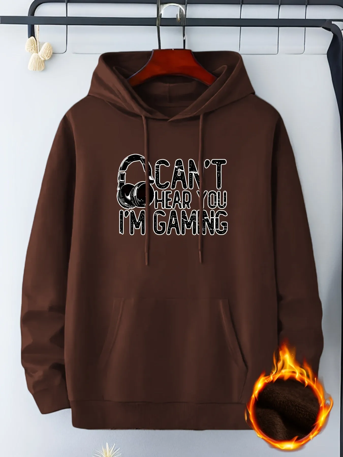 FallWinter Mens Gaming Letter Print Hooded Pullover Comfy  Trendy