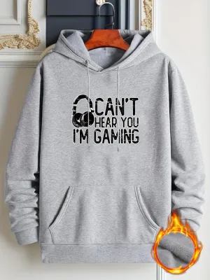 FallWinter Mens Gaming Letter Print Hooded Pullover Comfy  Trendy