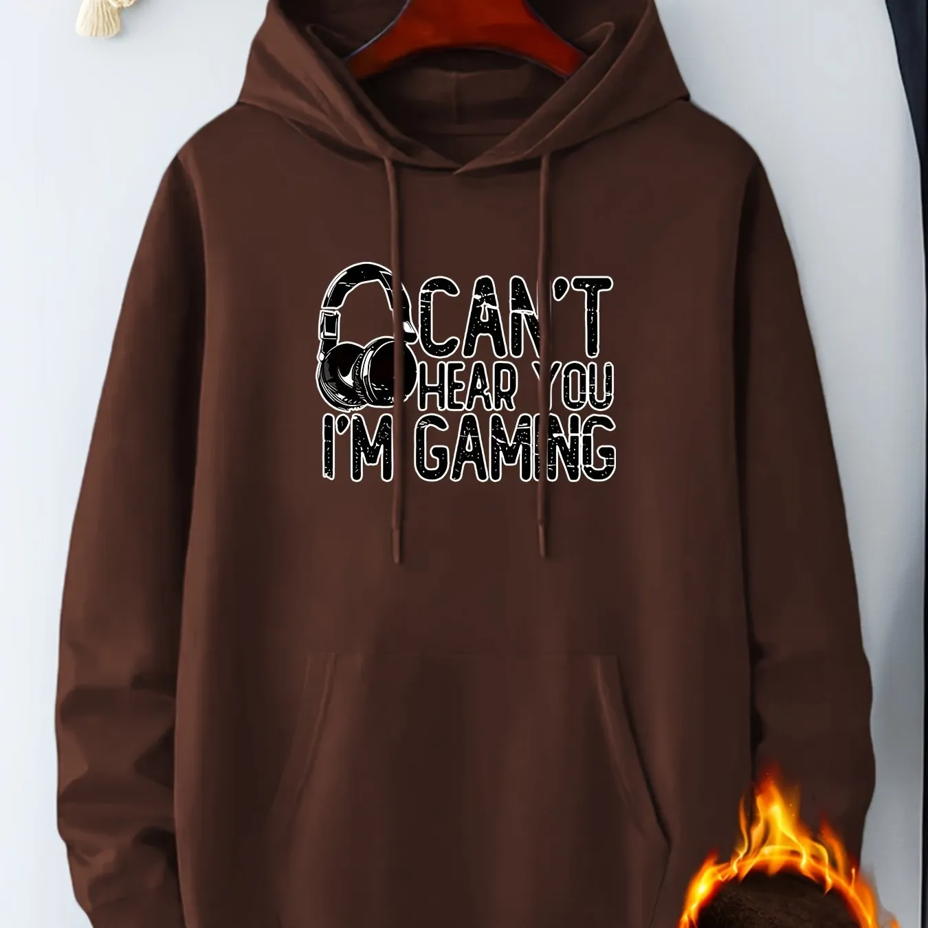 FallWinter Mens Gaming Letter Print Hooded Pullover Comfy  Trendy