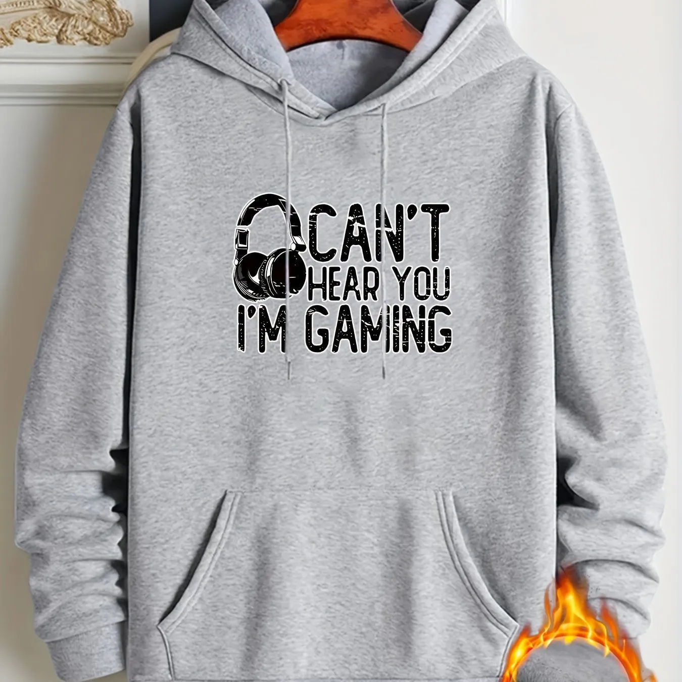 FallWinter Mens Gaming Letter Print Hooded Pullover Comfy  Trendy