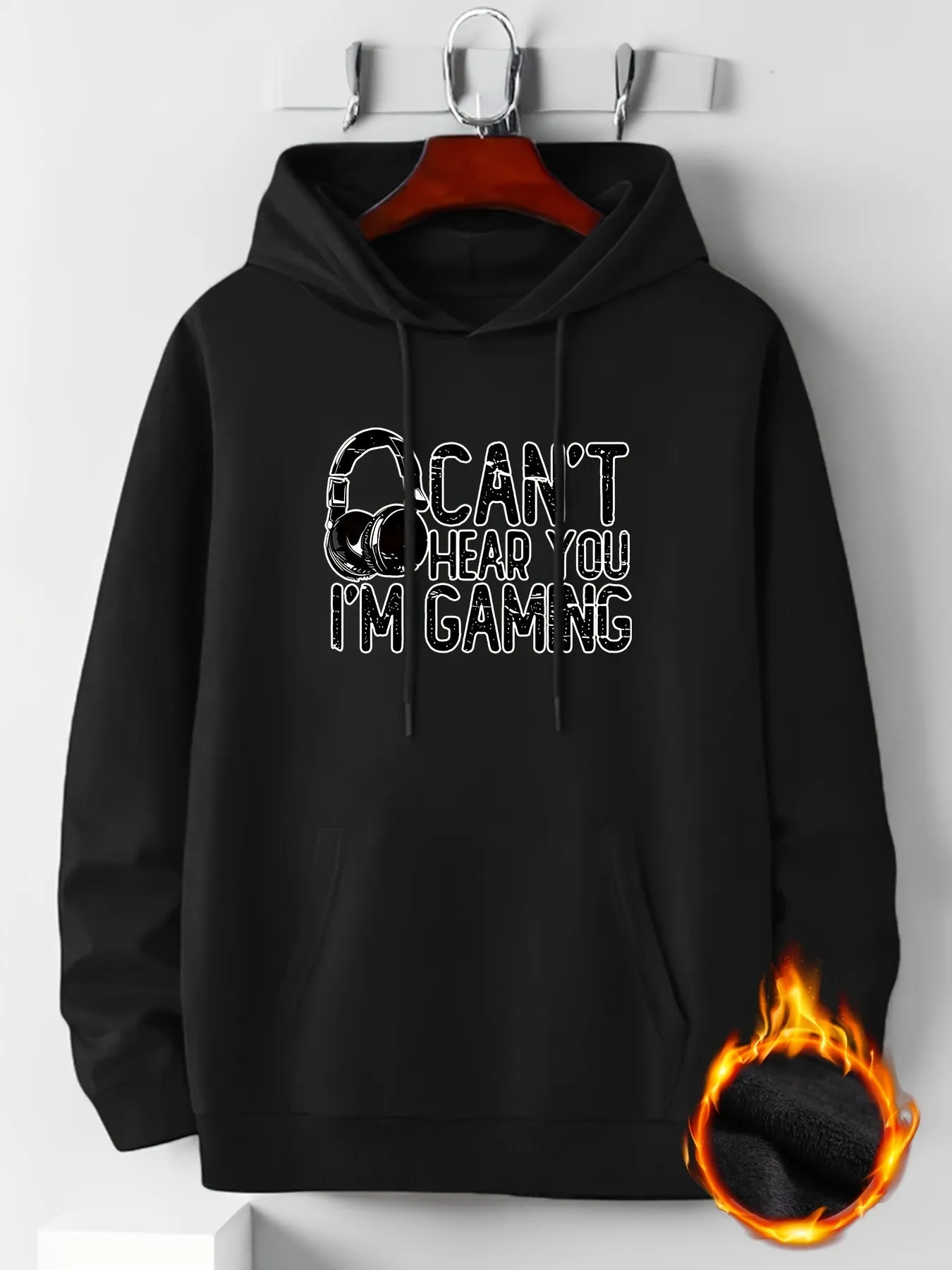 FallWinter Mens Gaming Letter Print Hooded Pullover Comfy  Trendy