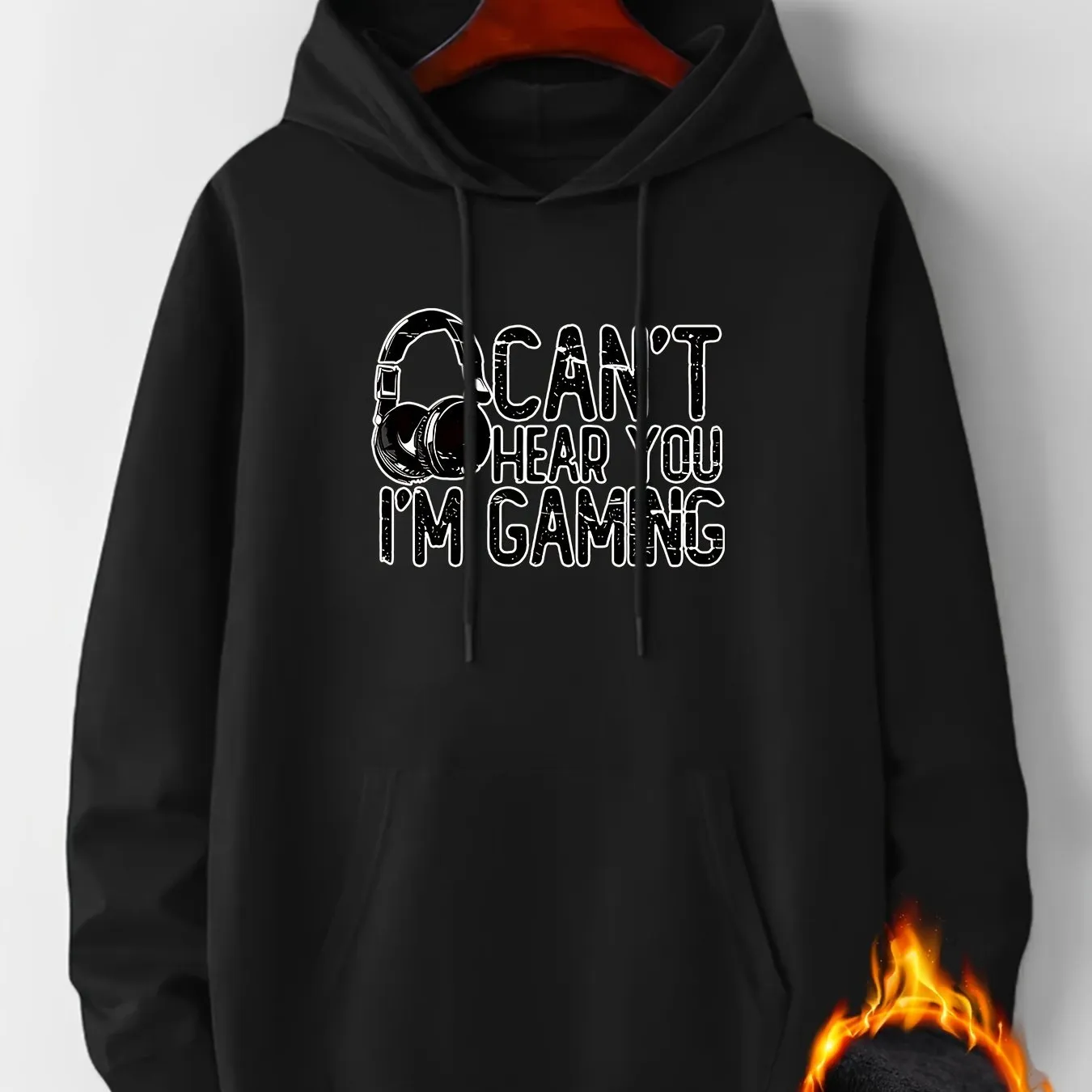 FallWinter Mens Gaming Letter Print Hooded Pullover Comfy  Trendy