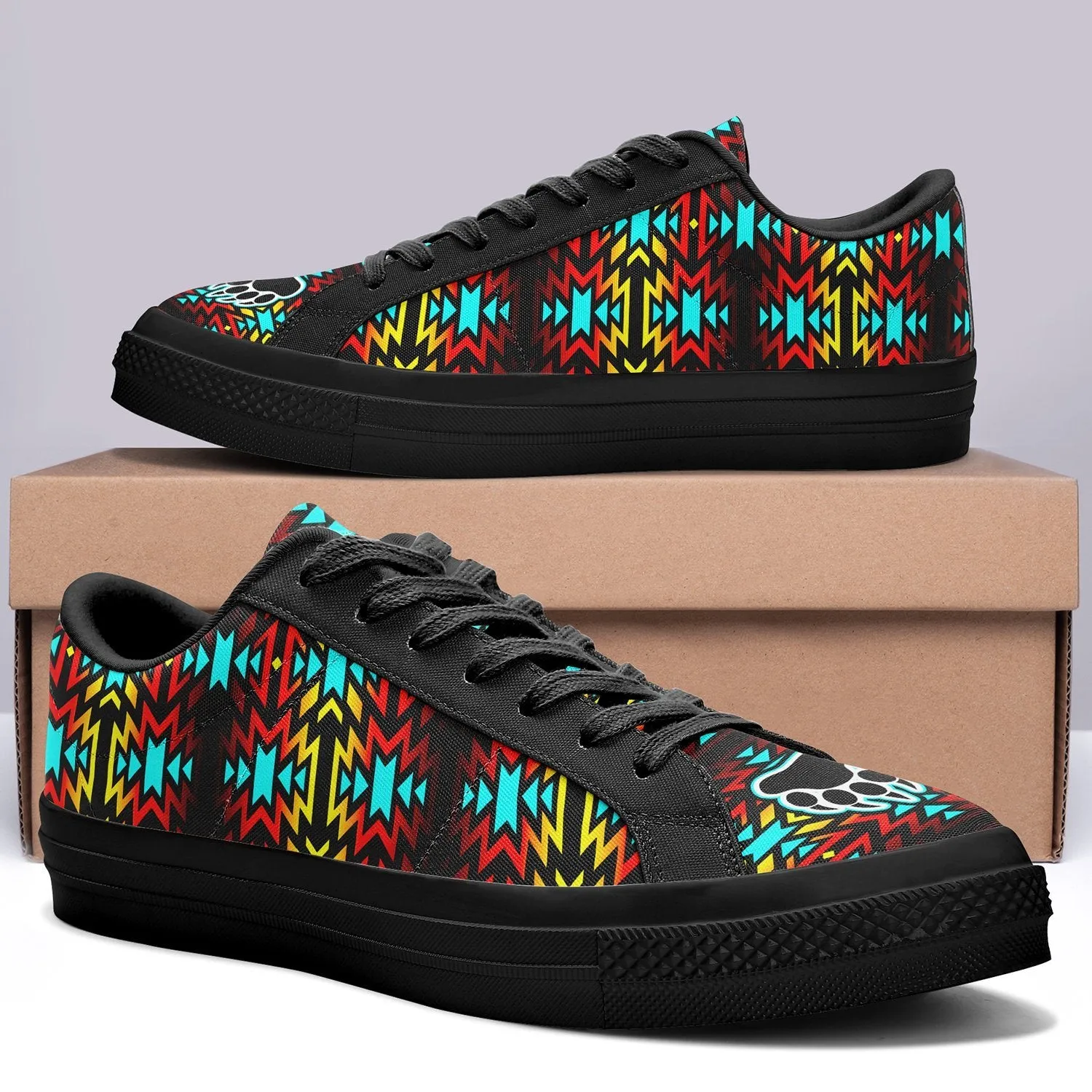 Fire Colors and Turquoise Bearpaw Aapisi Low Top Canvas Shoes Black Sole