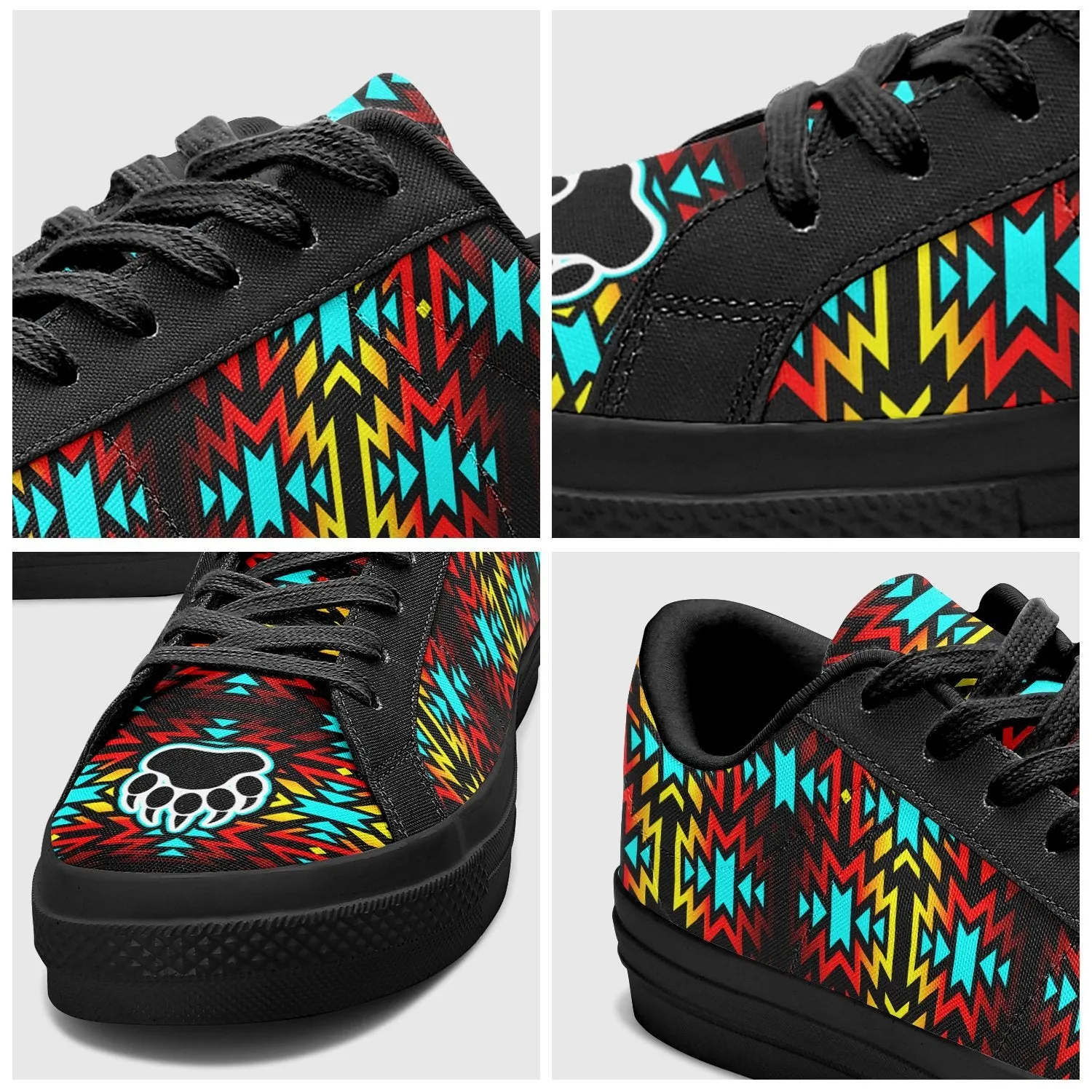 Fire Colors and Turquoise Bearpaw Aapisi Low Top Canvas Shoes Black Sole