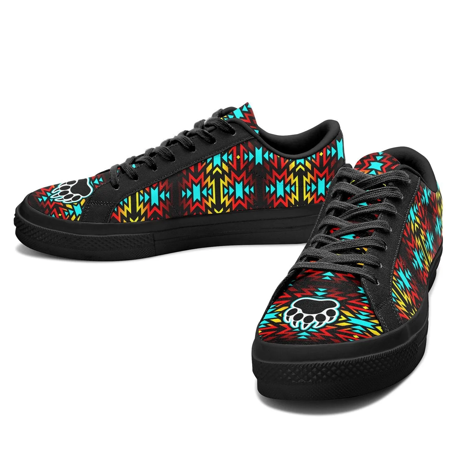 Fire Colors and Turquoise Bearpaw Aapisi Low Top Canvas Shoes Black Sole