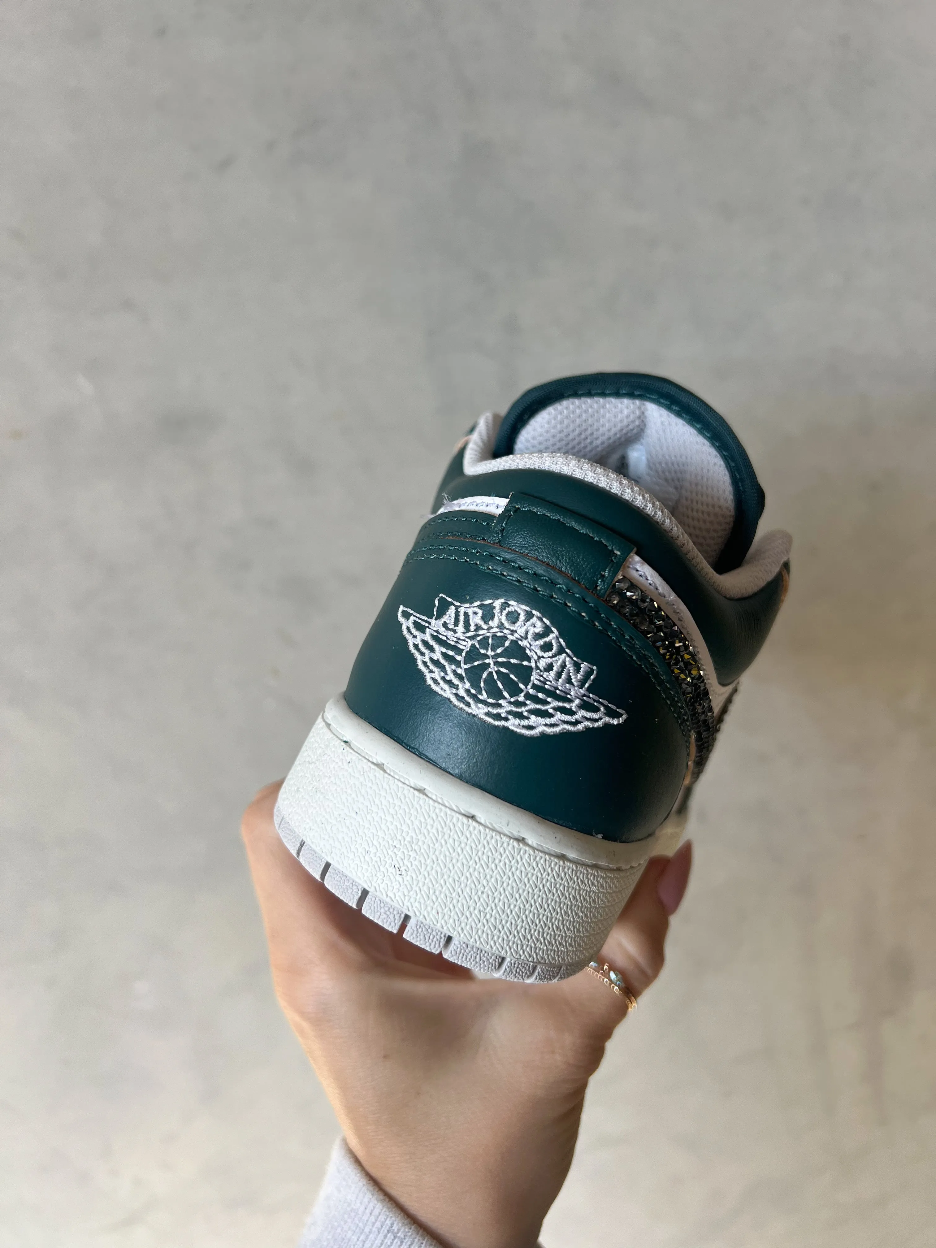 Forest Green Gray Swarovski Women’s Air Jordan 1 Low Shoes